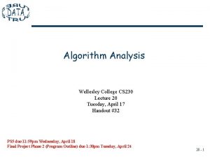 Algorithm Analysis Wellesley College CS 230 Lecture 20
