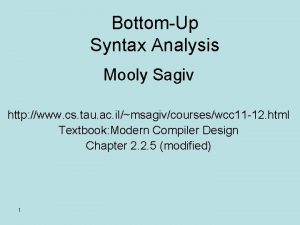 BottomUp Syntax Analysis Mooly Sagiv http www cs