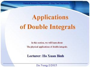 Natural Science Department Duy Tan University Applications of