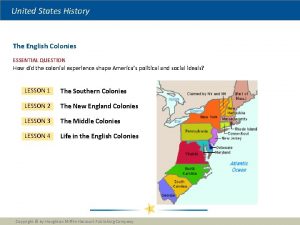 United States History The English Colonies ESSENTIAL QUESTION