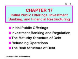 17 1 CHAPTER 17 Initial Public Offerings Investment