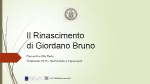 Il Rinascimento di Giordano Bruno Clementina Gily Reda