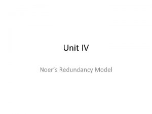 Unit IV Noers Redundancy Model Noers Redundancy Model