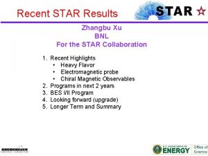 Recent STAR Results Zhangbu Xu BNL For the