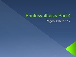 Photosynthesis Part 4 Pages 116 to 117 The