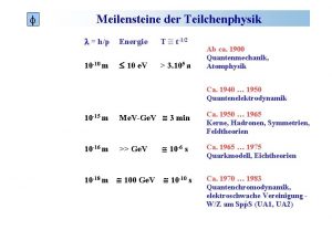 f Meilensteine der Teilchenphysik l hp Energie T