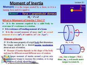 Moment of Inertia Lecture 10 Moment it is