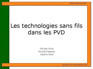 Internet dans les PVD Les technologies sans fils