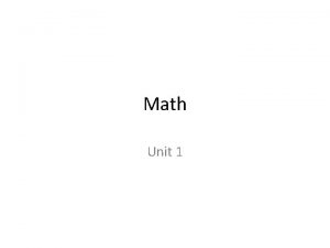 Math Unit 1 For math each day you