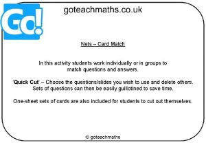 Nets Card Match In this activity students work