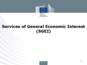 Services of General Economic Interest SGEI 1 Overview