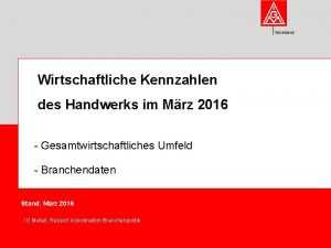 Vorstand Wirtschaftliche Kennzahlen des Handwerks im Mrz 2016