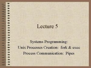 Lecture 5 Systems Programming Unix Processes Creation fork