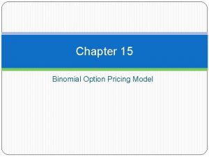 Chapter 15 Binomial Option Pricing Model Objectives Understanding