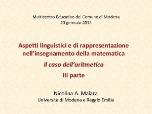 Multicentro Educativo del Comune di Modena 20 gennaio