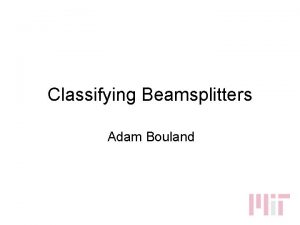 Classifying Beamsplitters Adam Bouland BosonFermion Model M modes