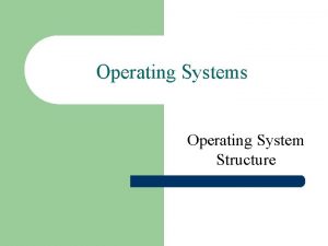 Operating Systems Operating System Structure System Components Process