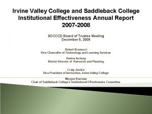 Irvine Valley College and Saddleback College Institutional Effectiveness