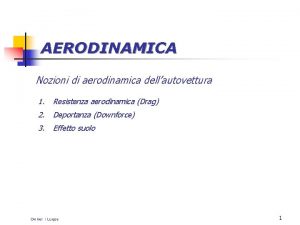 AERODINAMICA Nozioni di aerodinamica dellautovettura 1 Resistenza aerodinamica