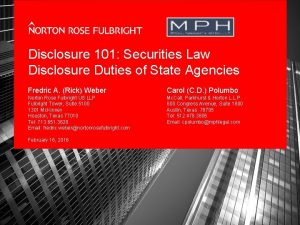 Disclosure 101 Securities Law Disclosure Duties of State