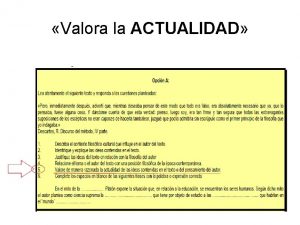 Valora la ACTUALIDAD Criterios de evaluacin Indicaciones para