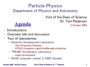 Particle Physics Department of Physics and Astronomy Visit