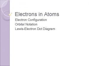 Electrons in Atoms Electron Configuration Orbital Notation LewisElectron