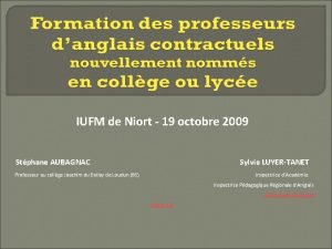 IUFM de Niort 19 octobre 2009 Stphane AUBAGNAC