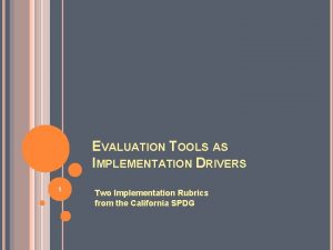 EVALUATION TOOLS AS IMPLEMENTATION DRIVERS 1 Two Implementation