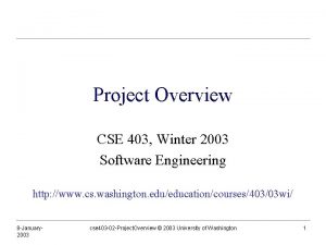 Project Overview CSE 403 Winter 2003 Software Engineering
