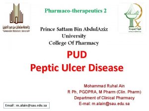 Pharmacotherapeutics 2 Prince Sattam Bin Abdul Aziz University