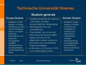 Technische Universitt Ilmenau Studium generale EuropaStudium fakultatives Zusatz