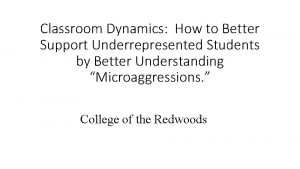 Classroom Dynamics How to Better Support Underrepresented Students