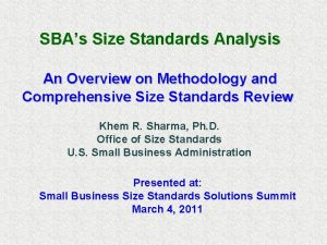 SBAs Size Standards Analysis An Overview on Methodology