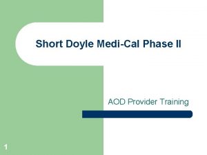 Short Doyle MediCal Phase II AOD Provider Training