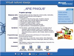 APIE PINIGUS Projekto apvalga Mokymosi sritis Amius Udaviniai