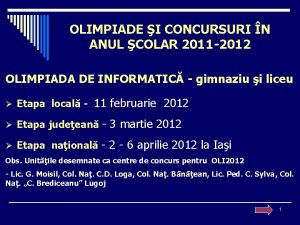 OLIMPIADE I CONCURSURI N ANUL COLAR 2011 2012