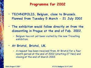 Programme for 2002 TECHNOPOLIS Belgium close to Brussels