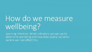 How do we measure wellbeing Learning intention What