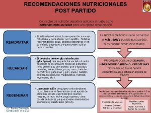 RECOMENDACIONES NUTRICIONALES POST PARTIDO Conceptos de nutricin deportiva