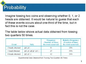 Probability Imagine tossing two coins and observing whether