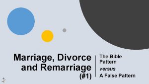 Marriage Divorce and Remarriage 1 The Bible Pattern