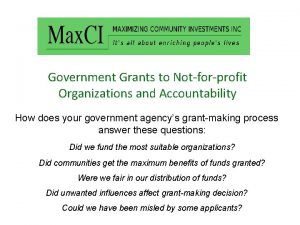 Government Grants to Notforprofit Organizations and Accountability How