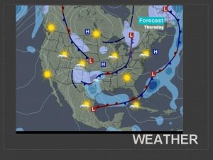 WEATHER Weather The state of the atmosphere at