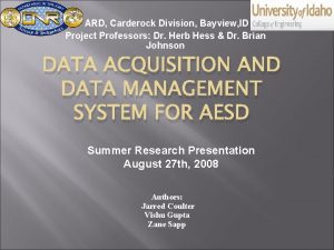 ARD Carderock Division Bayview ID Project Professors Dr