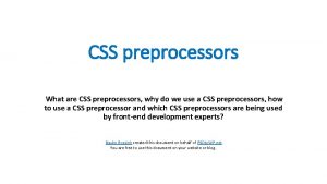 CSS preprocessors What are CSS preprocessors why do