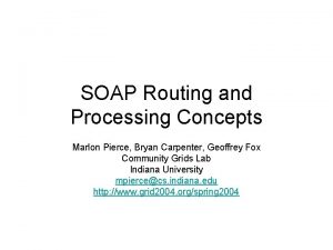 SOAP Routing and Processing Concepts Marlon Pierce Bryan