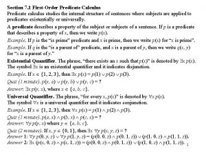 Section 7 1 FirstOrder Predicate Calculus Predicate calculus