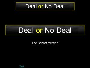 Deal or No Deal The Sonnet Version Back