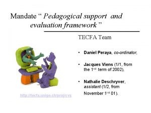 Mandate Pedagogical support and evaluation framework TECFA Team